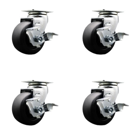 Service Caster 4 Inch Polyolefin Swivel Caster Set with Ball Bearings and Brakes SCC SCC-20S420-POB-TLB-4